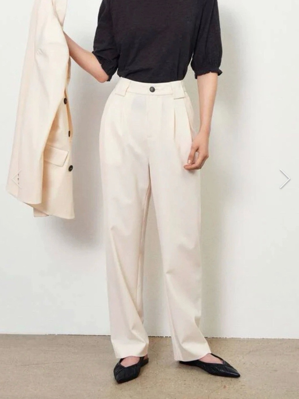 Ba&sh Ecru Ivory Pleated Wool Blend High Waist Ted Trouser Pant Size 1 4/6